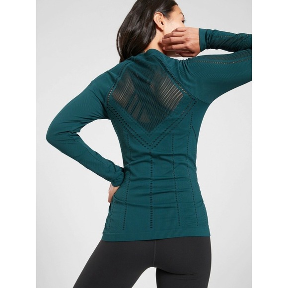 ATHLETA Oxygen Long Sleeve Activewear Top Nordic Teal Yoga Breathable Size XS - Picture 2 of 9